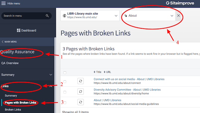 steps to check broken links in Siteimprove