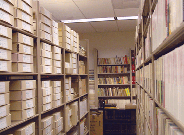 Photograph of IPAM shelving stacks with LPs