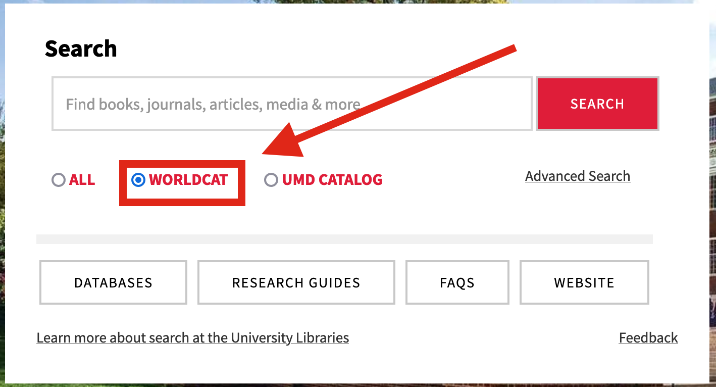 Arrow indicating the location of the WorldCat UMD radio button