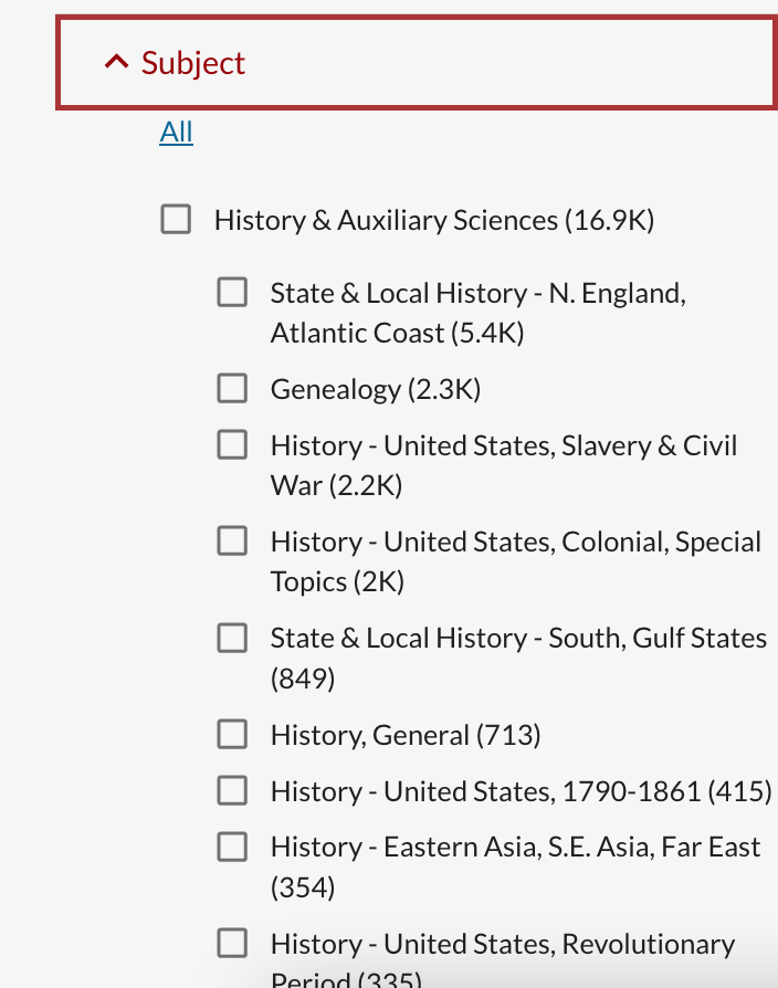 Subject term facet examples