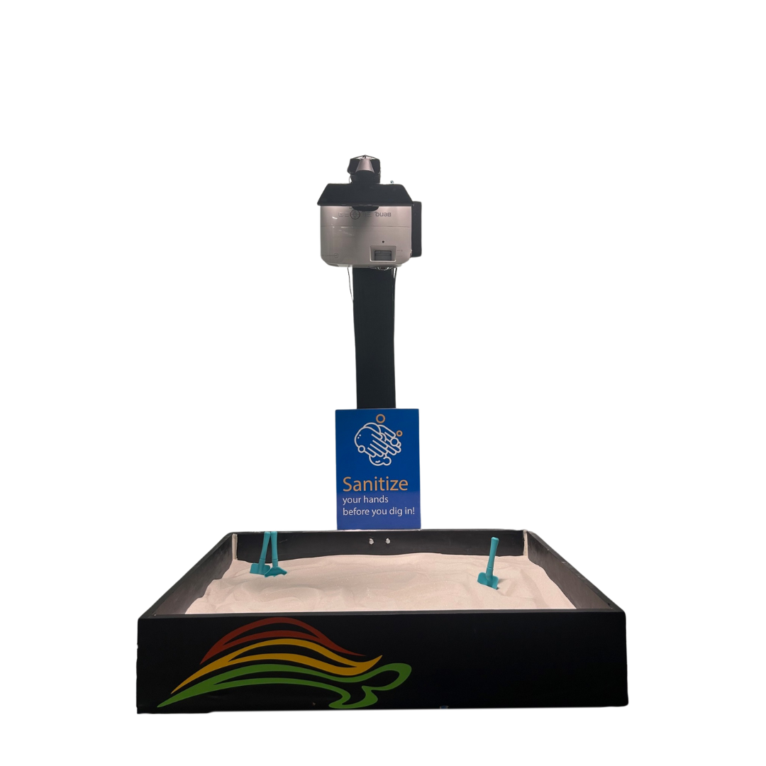 Image of AR Sandbox. A Physical box of sand with a projector over it.