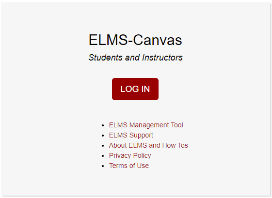 View of ELMS-Canvas Login page