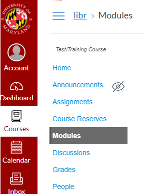 Modules menu highlighted on left