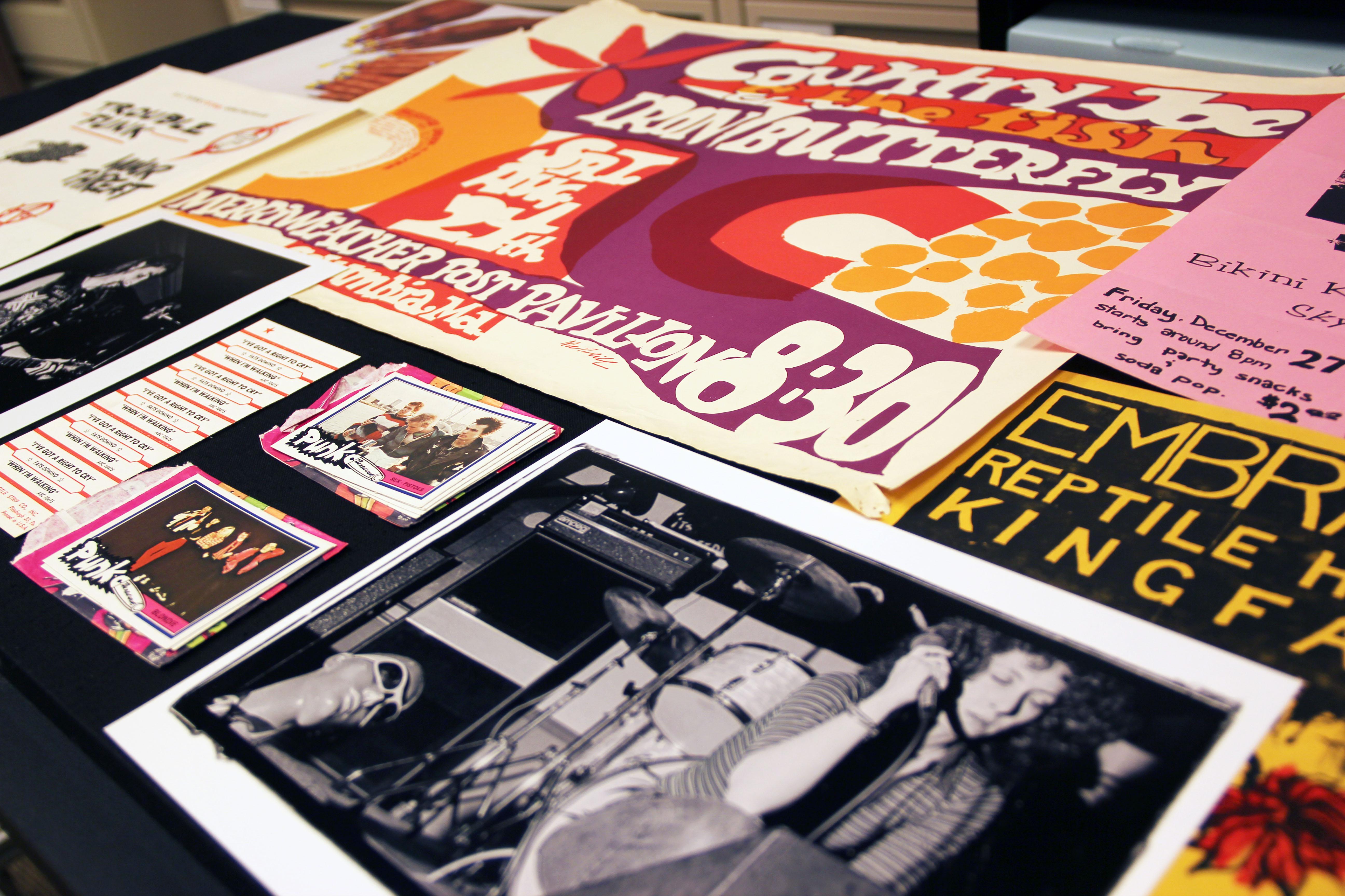 Colorful arrat of posters, photos, and other items from the popular music collections at SCPA