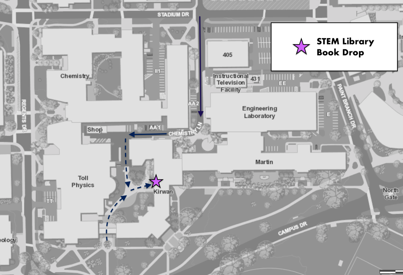 map to STEM library book drop