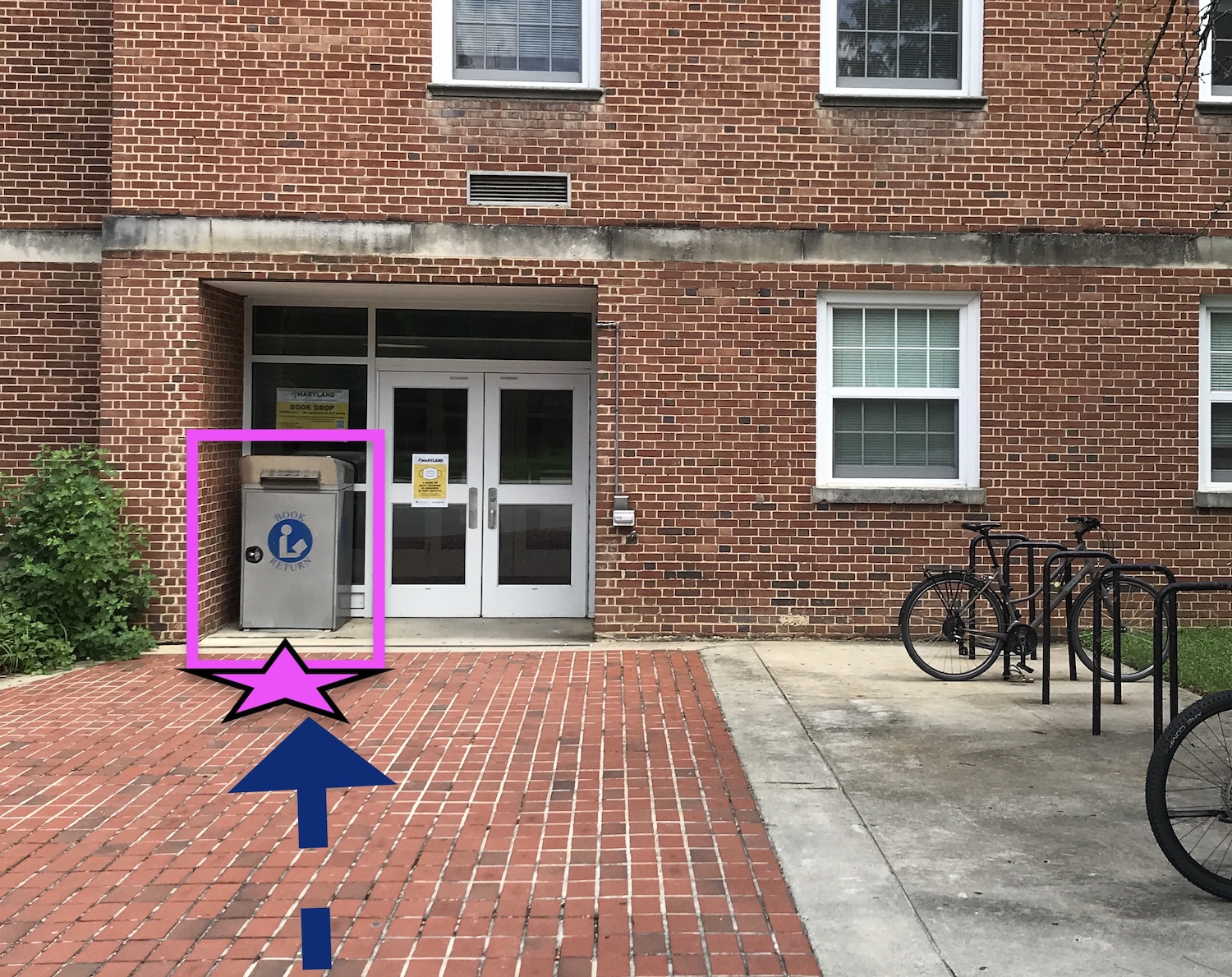 Book Drop outside Kirwan Hall courtyard entrance