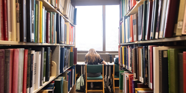Student studying in the library.