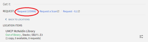 UMD Discover Item Record with Showing USMAI request button example