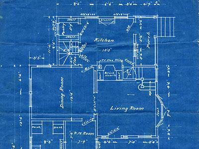 Cottage blueprint for Miss Mary W. Stewart of Oxford, Maryland, circa 1910-1930