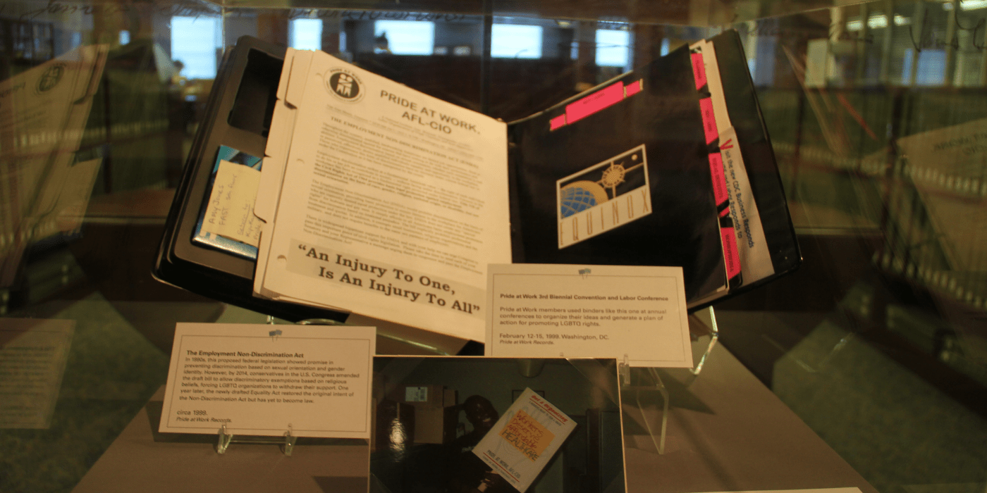 Binder with AFL-CIO documents on display