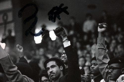 Students with raised fists at November 1969 convocation 