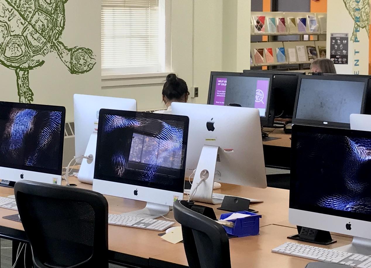 computer stations at STEM Library