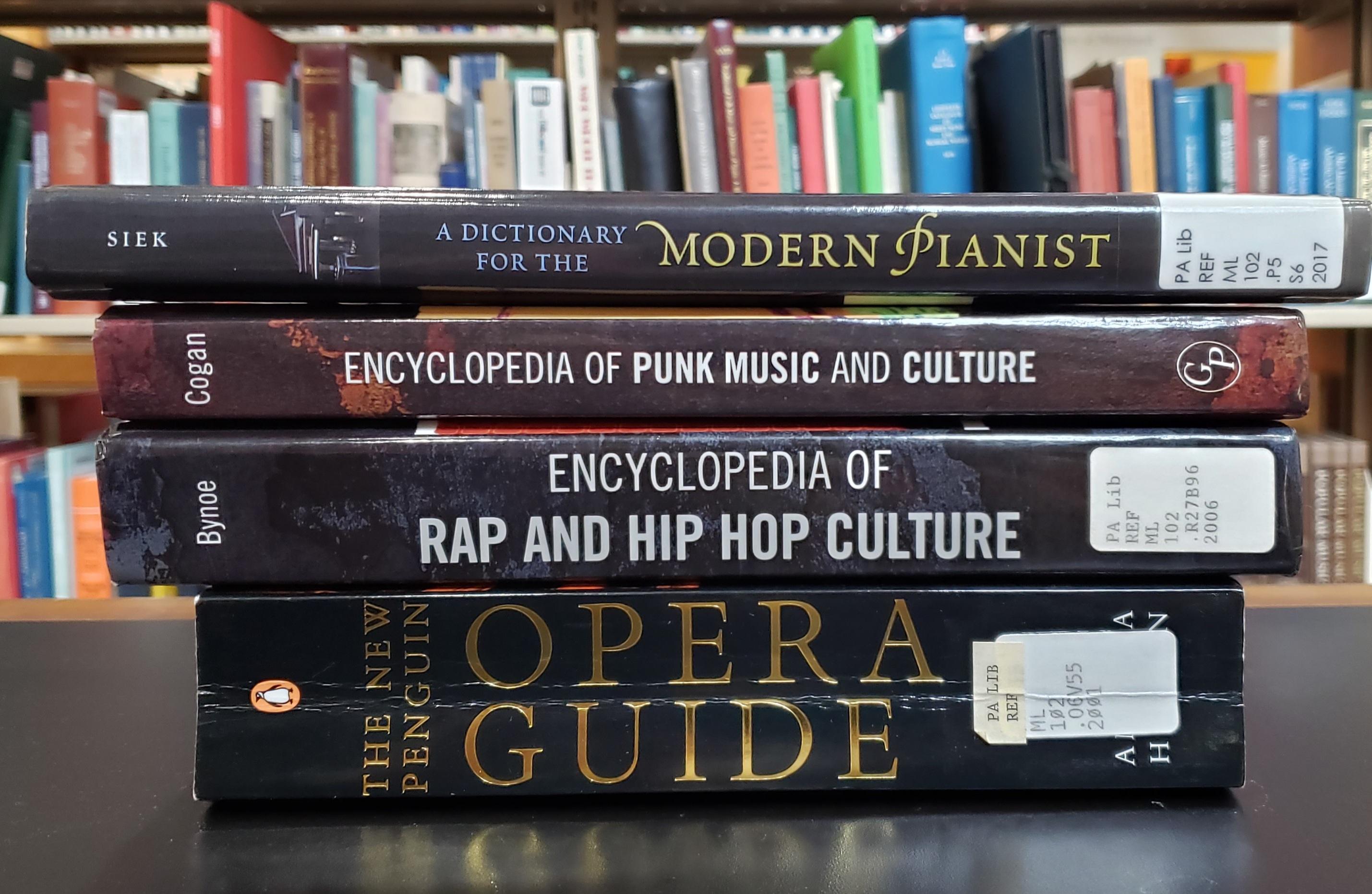 books on shelf from music reference