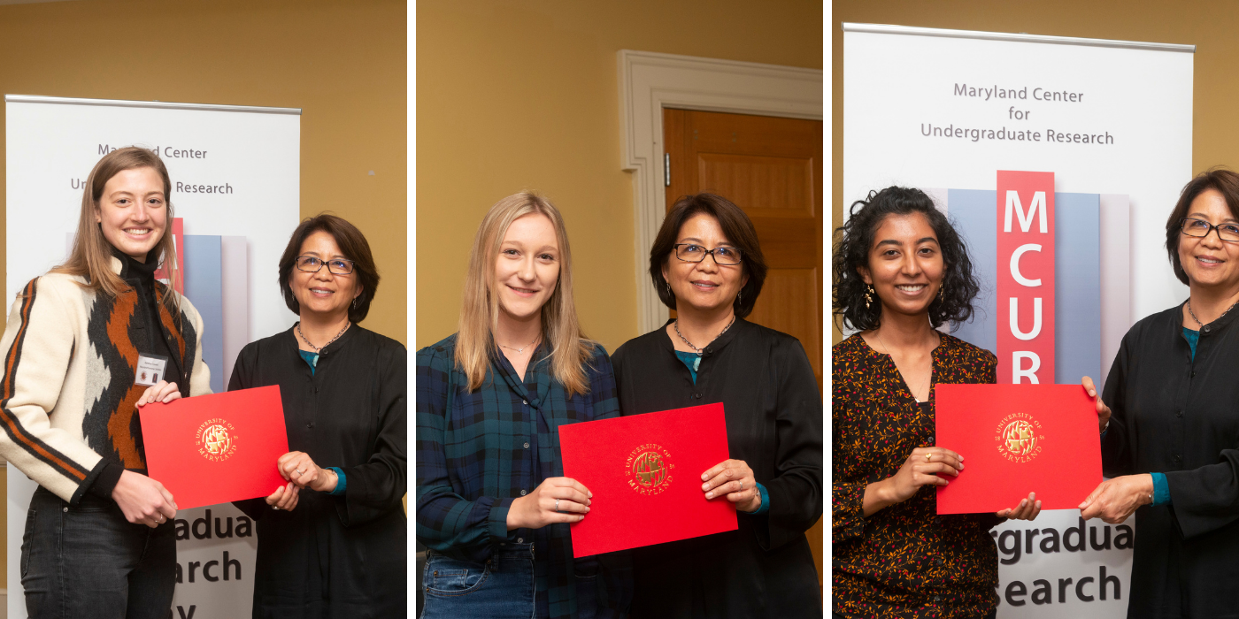 3-photo array of Dean Lim and three of the award winners who attended the ceremony.