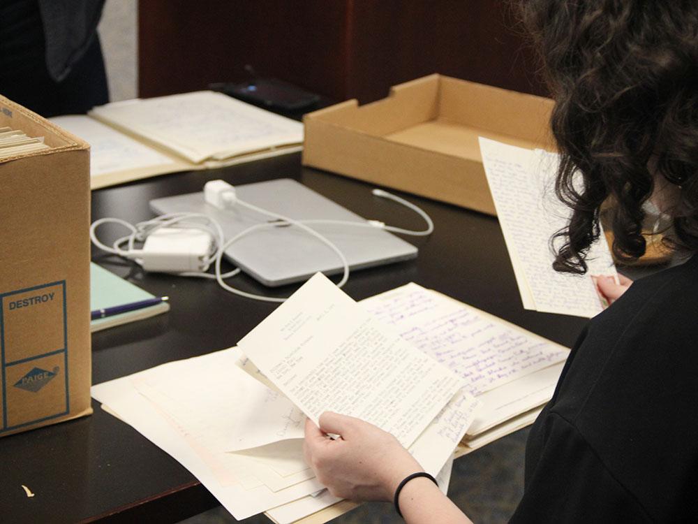 Researcher using archival material in the Maryland Room in Hornbake Library