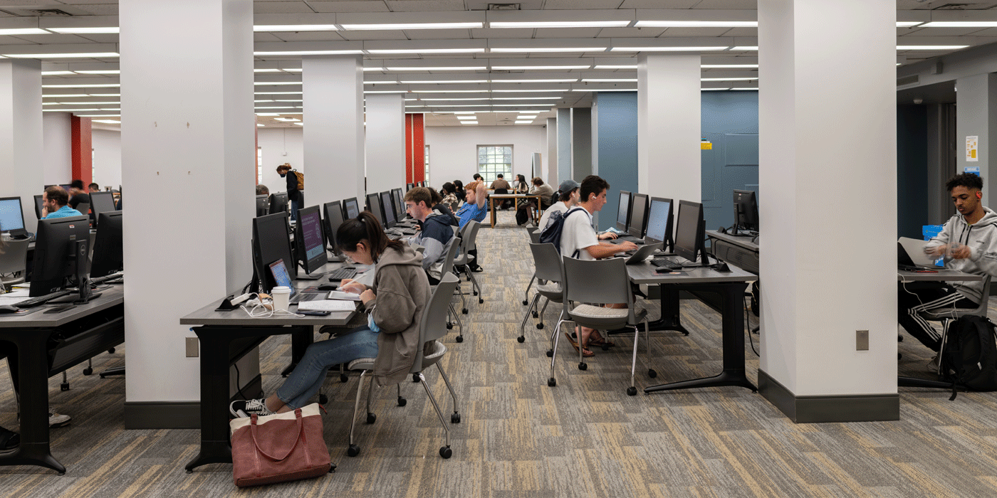 Students using McKeldin Library computer space.