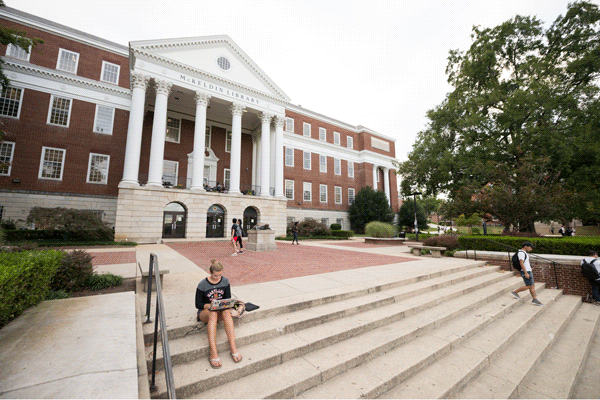 Front facade and steps of McKeldin Library.
