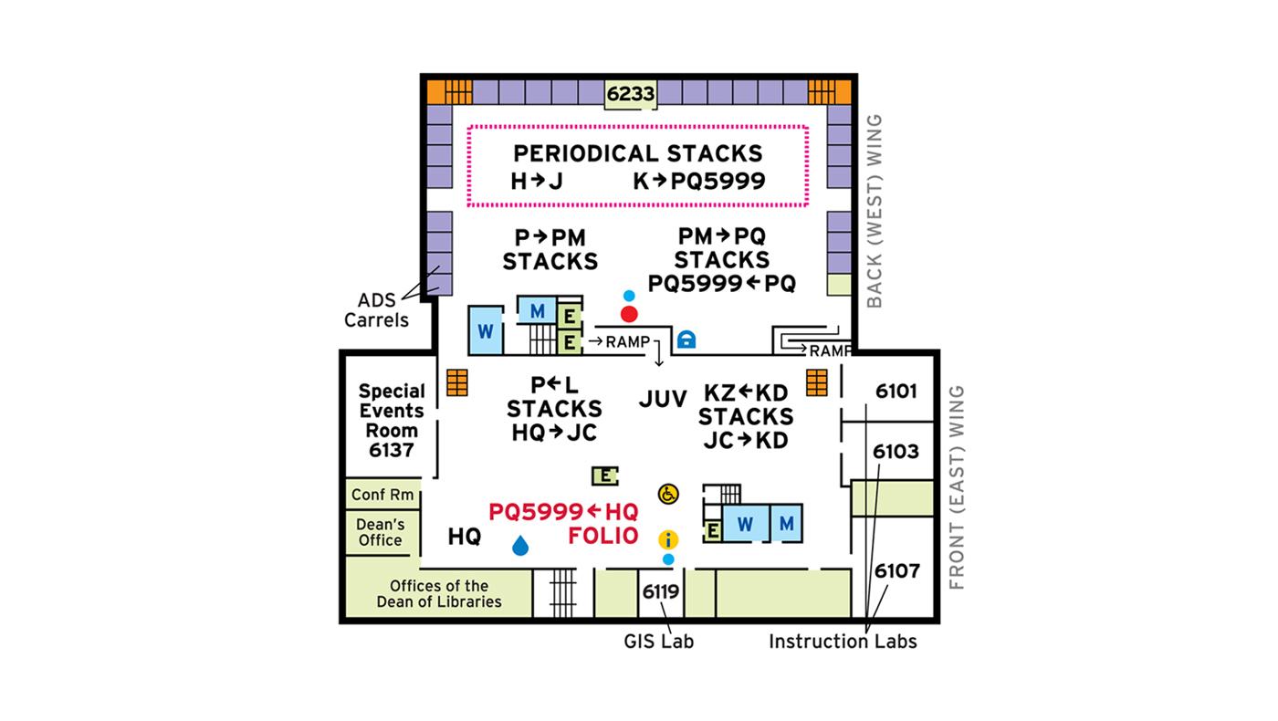 Floor plan for sixth floor of McKeldin Library