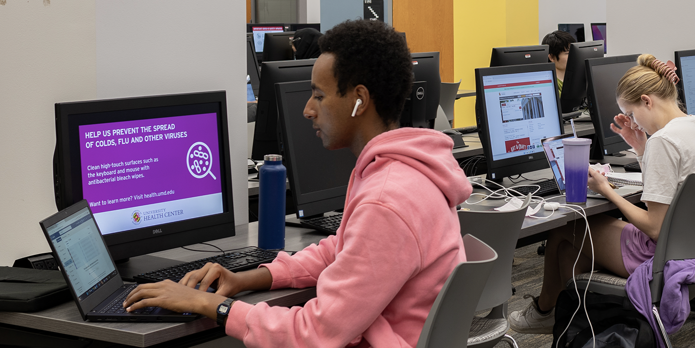 Student at library computer