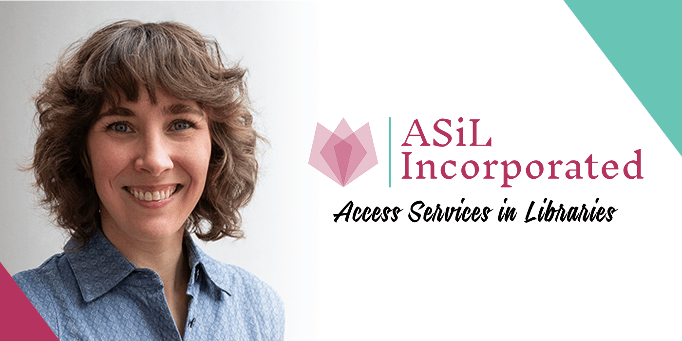 Hilary Thompson Headshot and Access Services in Libraries Logo
