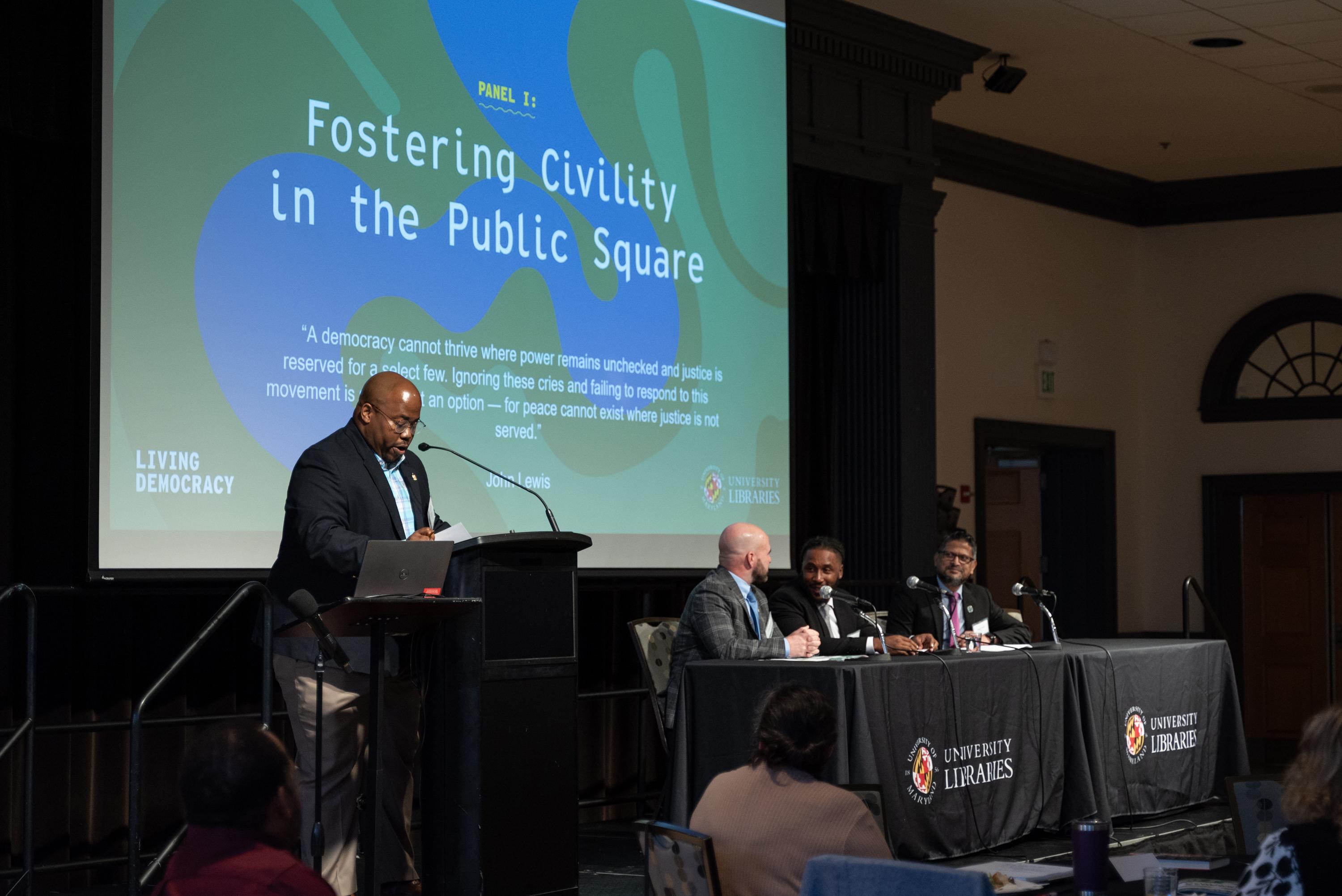 Panel discussion at the Living Democracy Symposium.