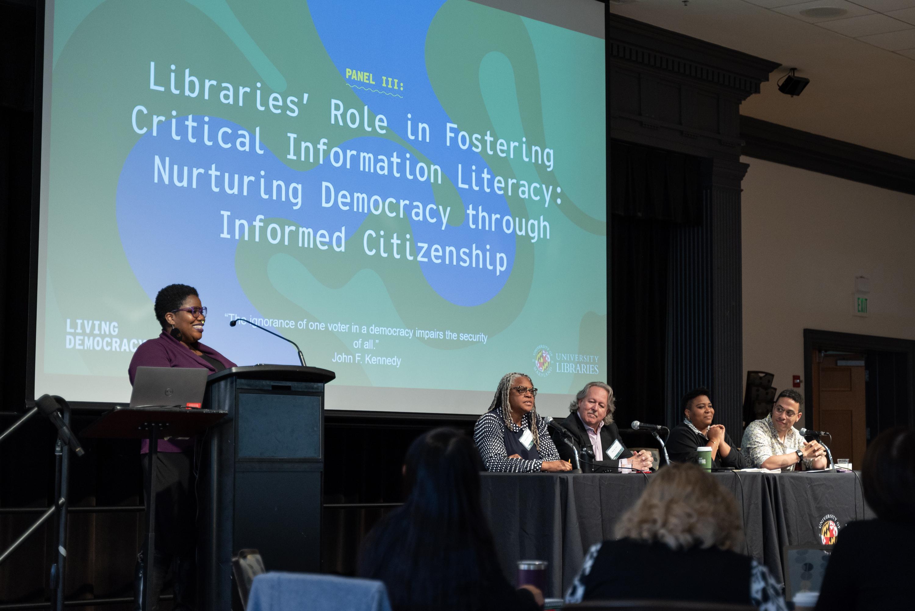 Panel discussion at the Living Democracy Symposium.