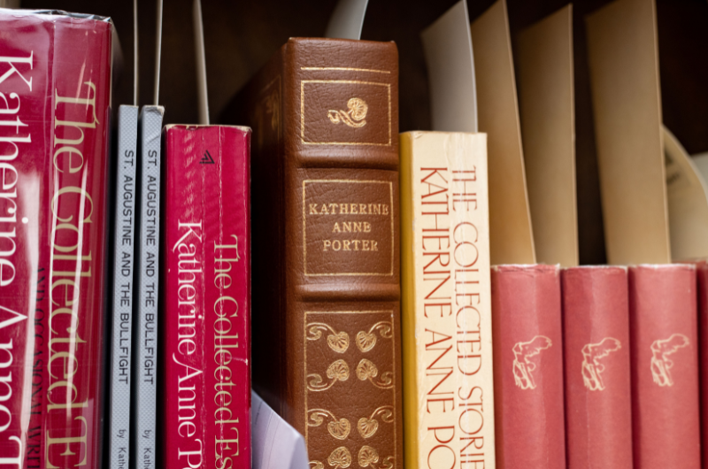Books by Katherine Anne Porter in the Katherine Anne Porter Room.