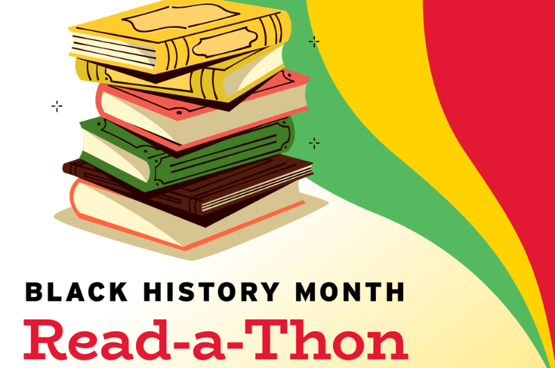 Black History Month Read-a-thon graphic with books.