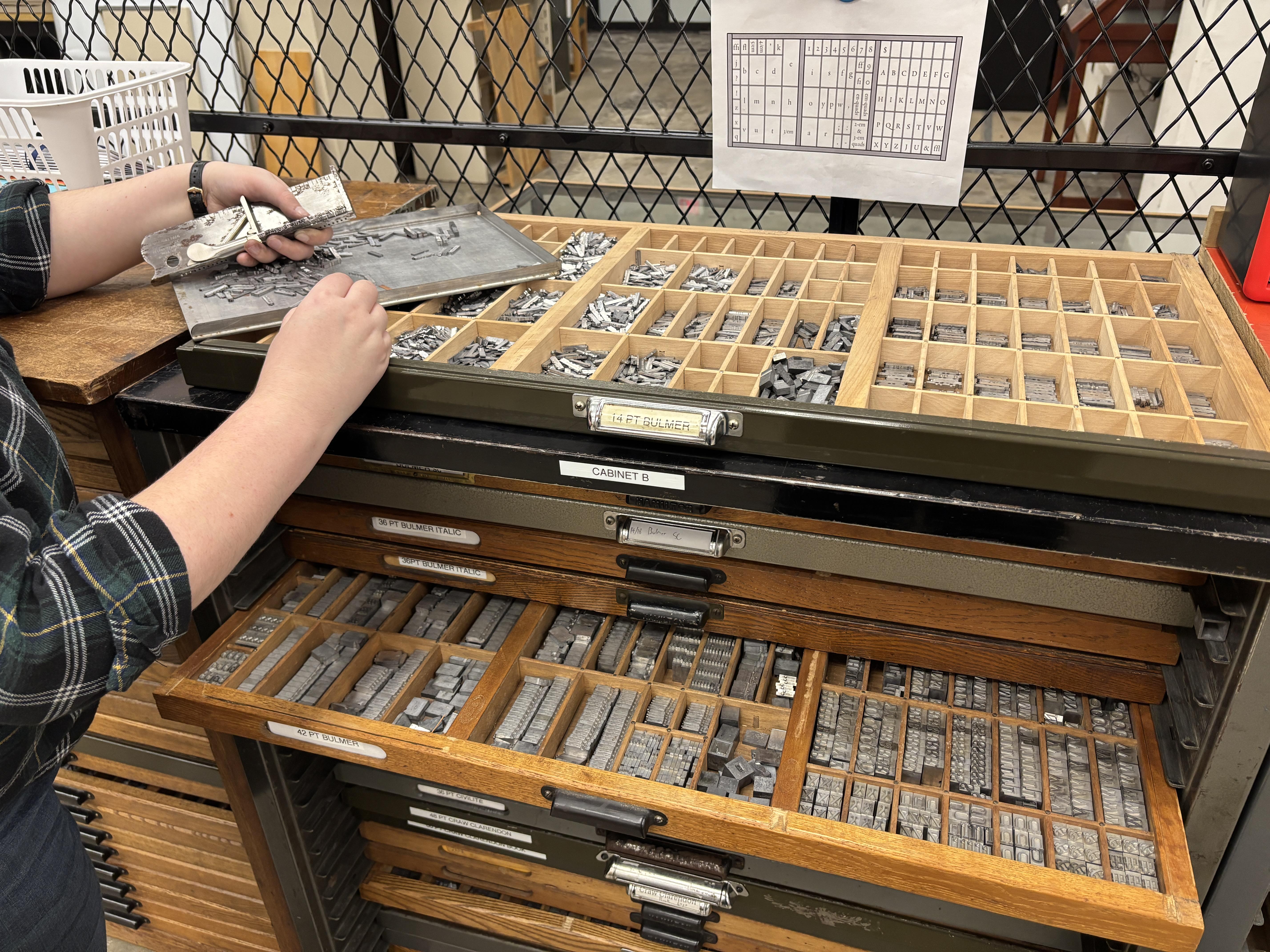 Distributing metal type in type case