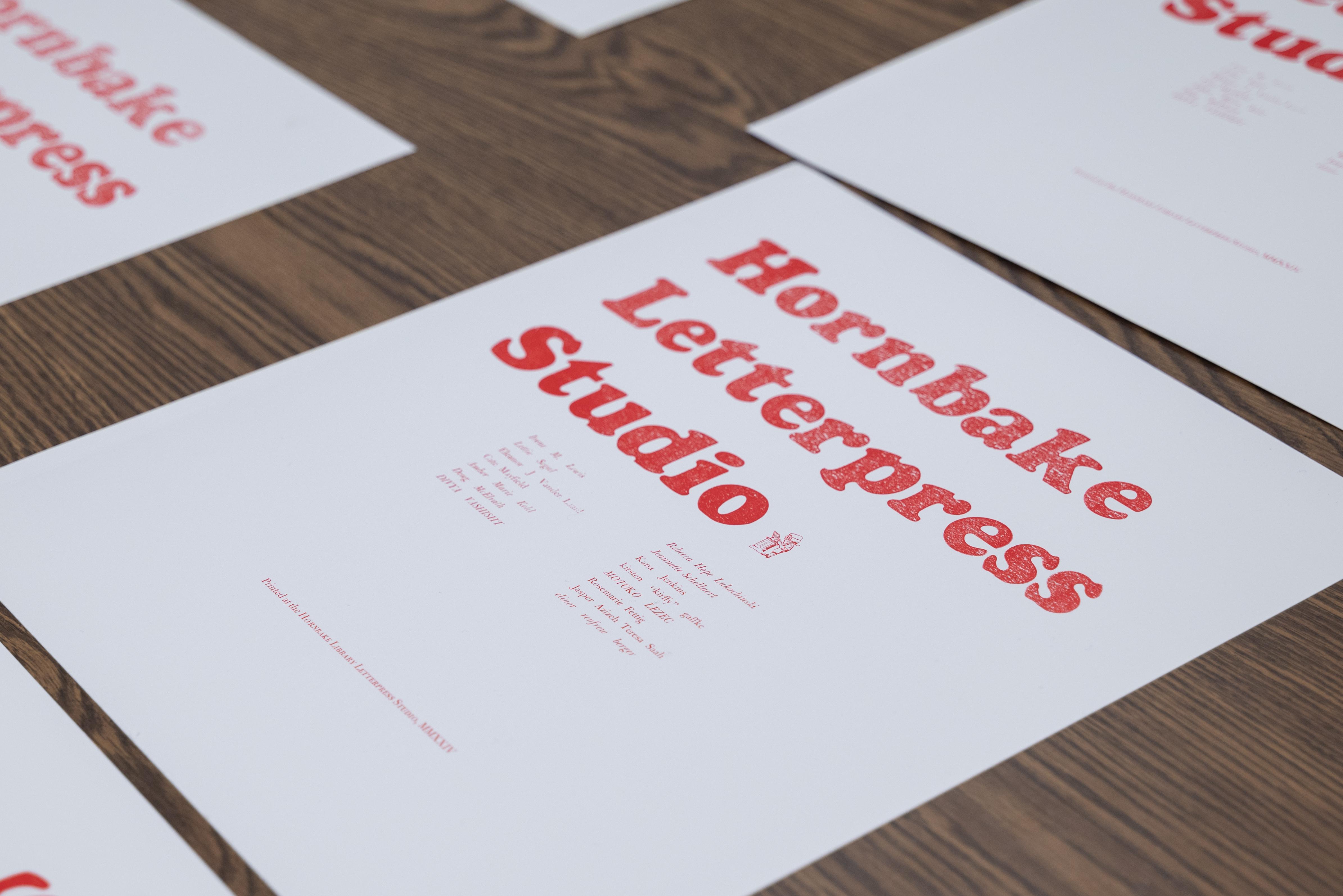 Broadside that reads "Hornbake Library Letterpress Studio"