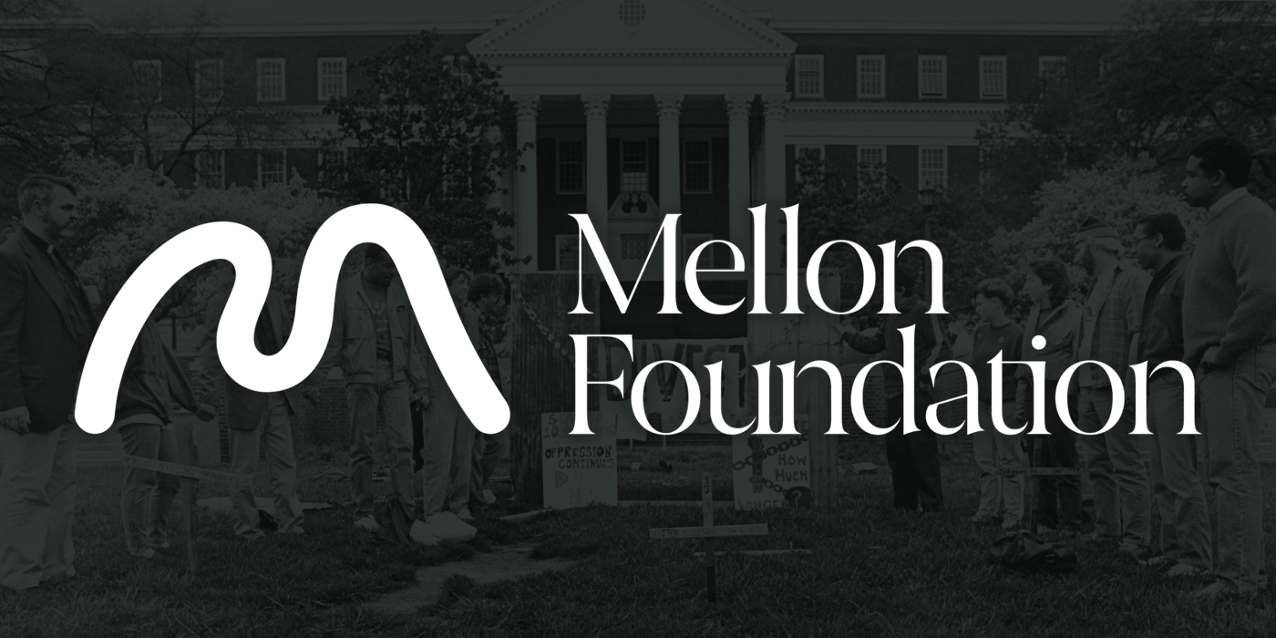 Mellon Foundation logo overlaying UMD campus scene