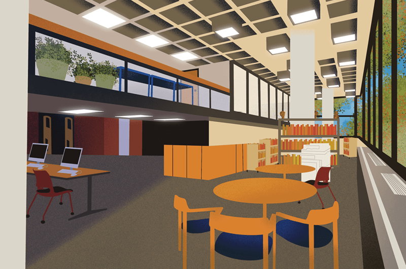 Drawing of the inside of the Art Library.