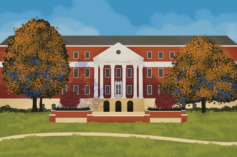 Drawing of the exterior of McKeldin Library.