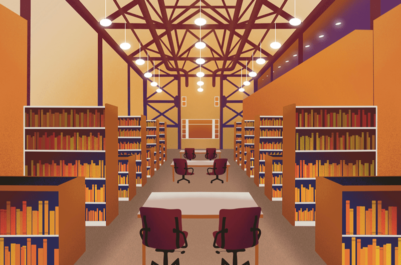 Drawing of inside of the Michelle Smith Performing Arts Library